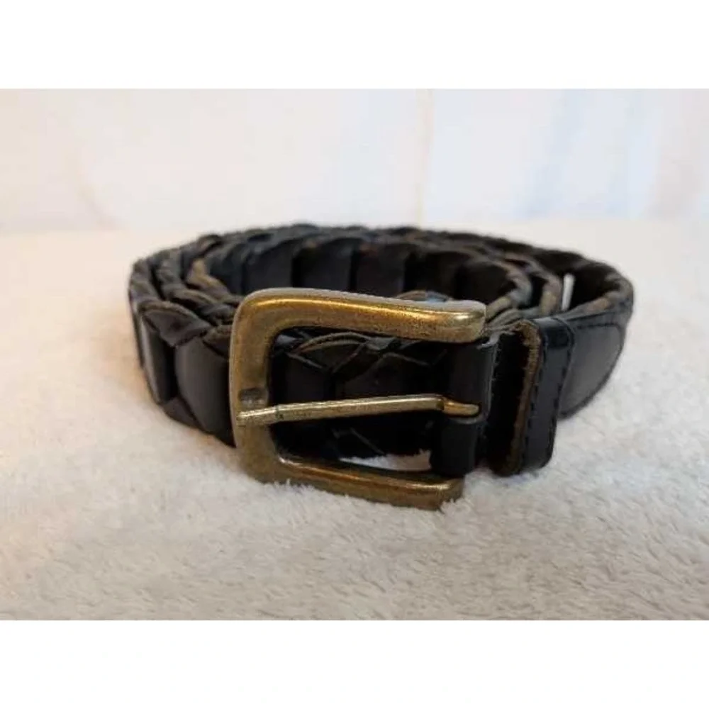 Genuine Leather Woven Belt Brass Buckle Men's Size 40 Fashion Accessory